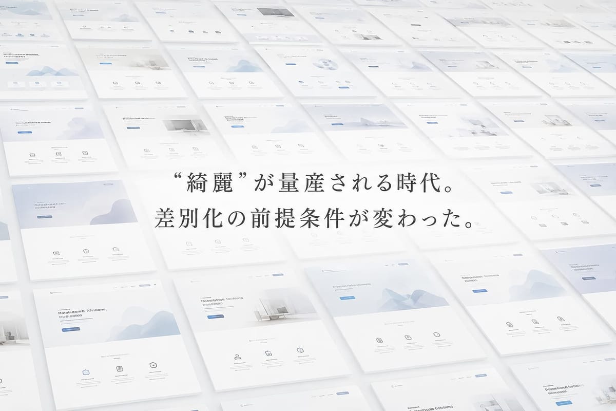 整ったLPのデザインが一面に並ぶ上に、「"綺麗"が量産される時代。差別化の前提条件が変わった。」と書かれた画像